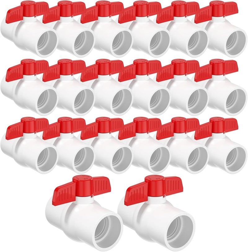 EPHECH 20PCS 1/2" PVC Ball Valve, SCH40 Slip PVC Water Pipe Valve with Easy Turn Red T-Handle, Shut-Off Ball Valve Socket for Swimming Pool, Sprinkler Lines, Outdoor Plumbing & Irrigation System - Image 1